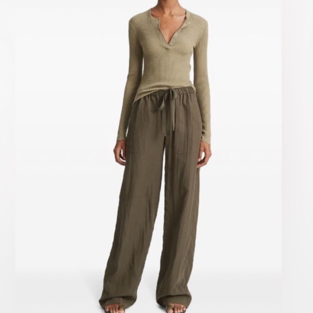 Vince Olive Green Wide Leg Drawstring Pants
